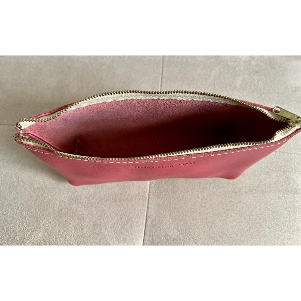 Portland Leather Goods Pink Makeup Bag Zipper Pouch/Case 10" x 4.5" EUC - Picture 6 of 7